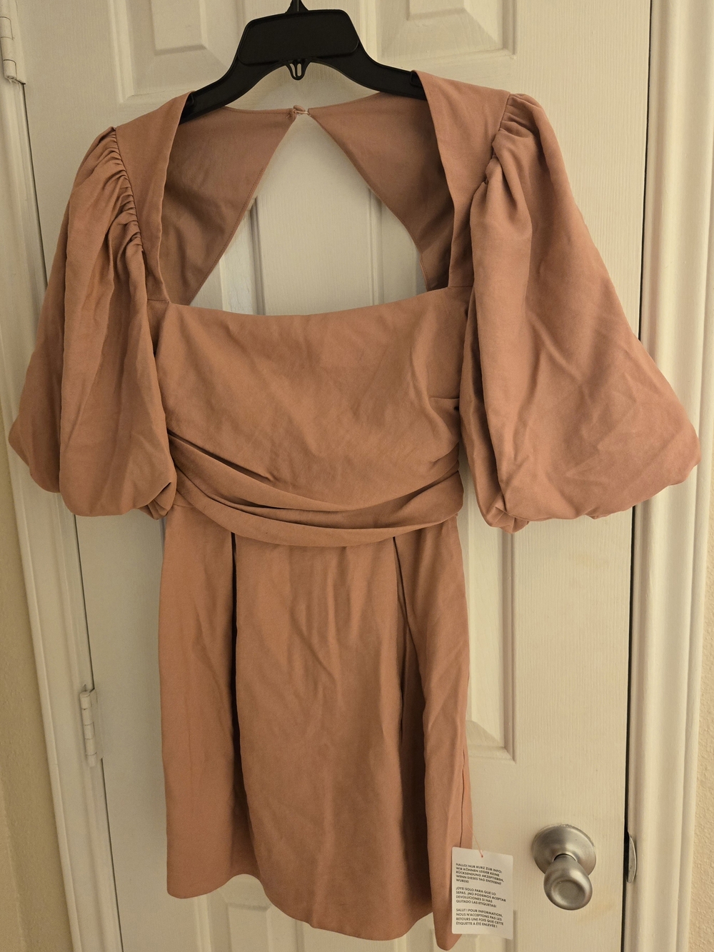 ASOS DESIGN Ruched Chest Open Back Puff Sleeve Mini Dress Blush Pink Sz 4